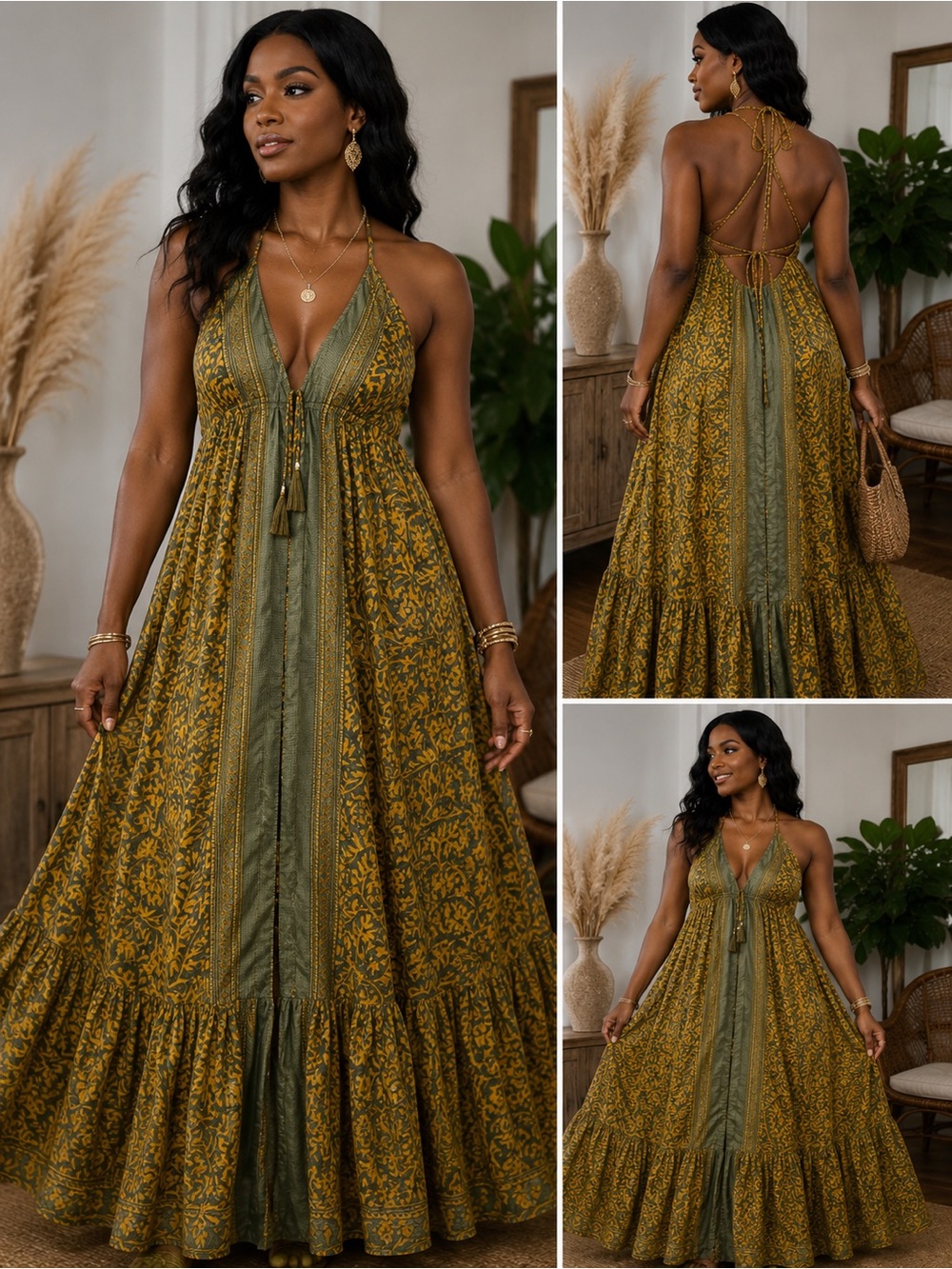 Indian Silk Halter Maxi Dress